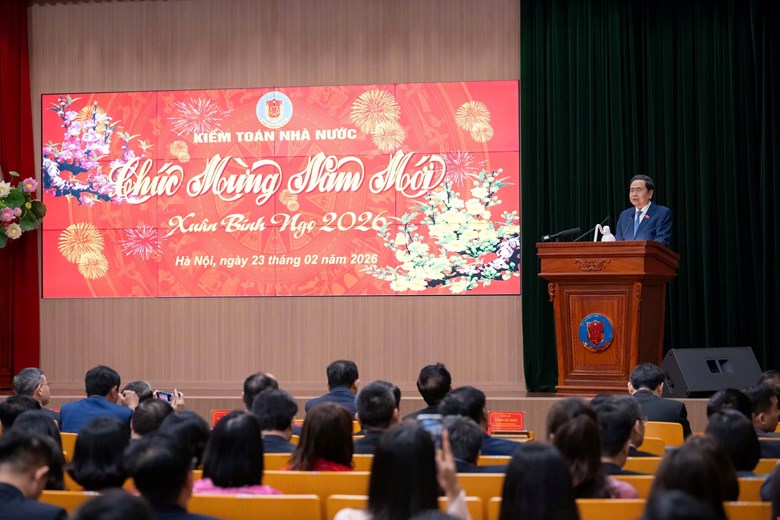 Chủ tịch Quốc hội Trần Thanh Mẫn phát biểu tại cuộc làm việc với Kiểm toán Nhà nước. Ảnh: Quốc hội.