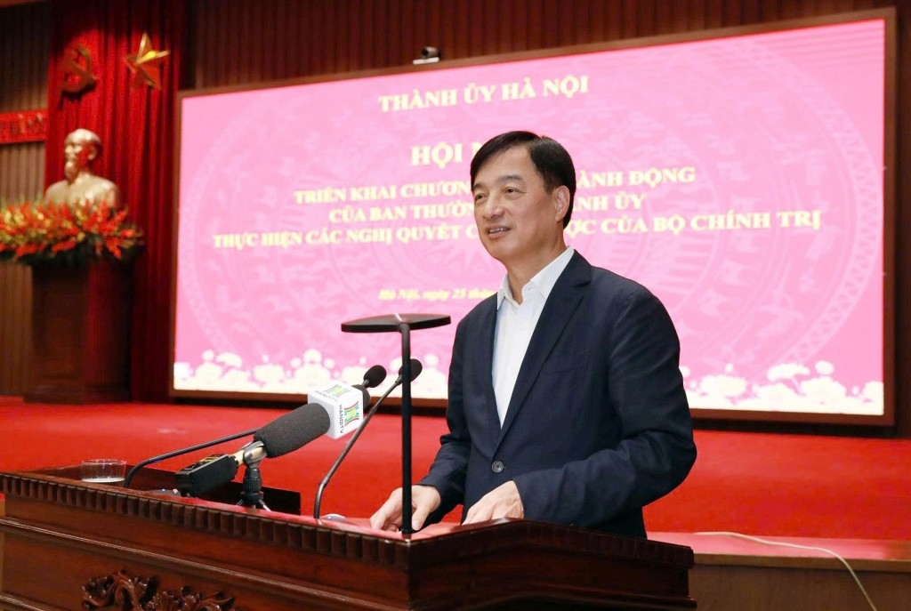 Bí thư Thành ủy Hà Nội Nguyễn Duy Ngọc phát biểu kết luận hội nghị. Ảnh: Viết Thành