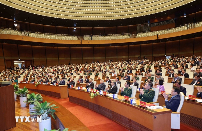 Các đại biểu dự hội nghị tại điểm cầu chính Hội trường Diên Hồng. Ảnh: TTXVN