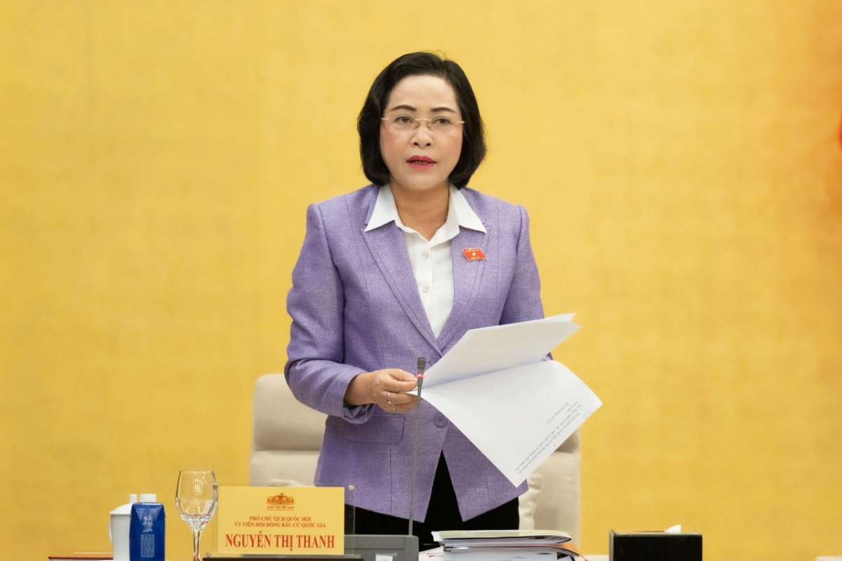 Ủy viên Trung ương Đảng, Phó Chủ tịch Quốc hội Nguyễn Thị Thanh, Ủy viên Hội đồng Bầu cử quốc gia phát biểu khai mạc. Ảnh: Quốc hội.