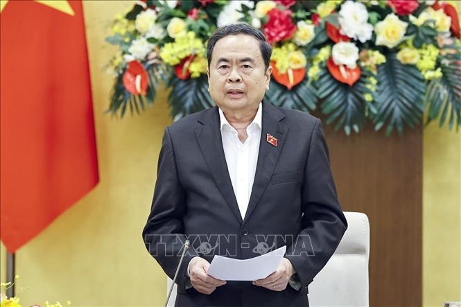 Chủ tịch Quốc hội Trần Thanh Mẫn, Chủ tịch Hội đồng bầu cử Quốc gia phát biểu. Ảnh: TTXVN.