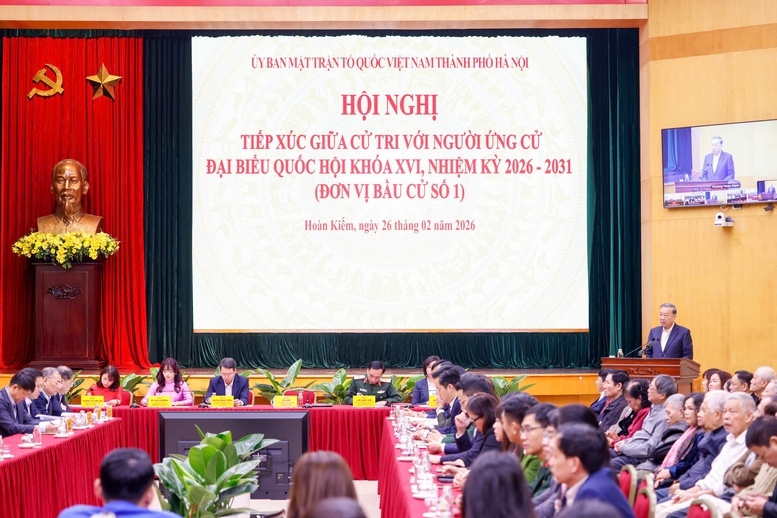 Tổng Bí thư Tô Lâm dự hội nghị tiếp xúc giữa cử tri với người ứng cử đại biểu Quốc hội khóa XVI tại Hà Nội - Ảnh: VGP