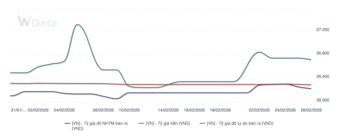 Diễn biến tỷ giá tháng 2/2026 (Nguồn: NHNN, WiGroup).&nbsp;