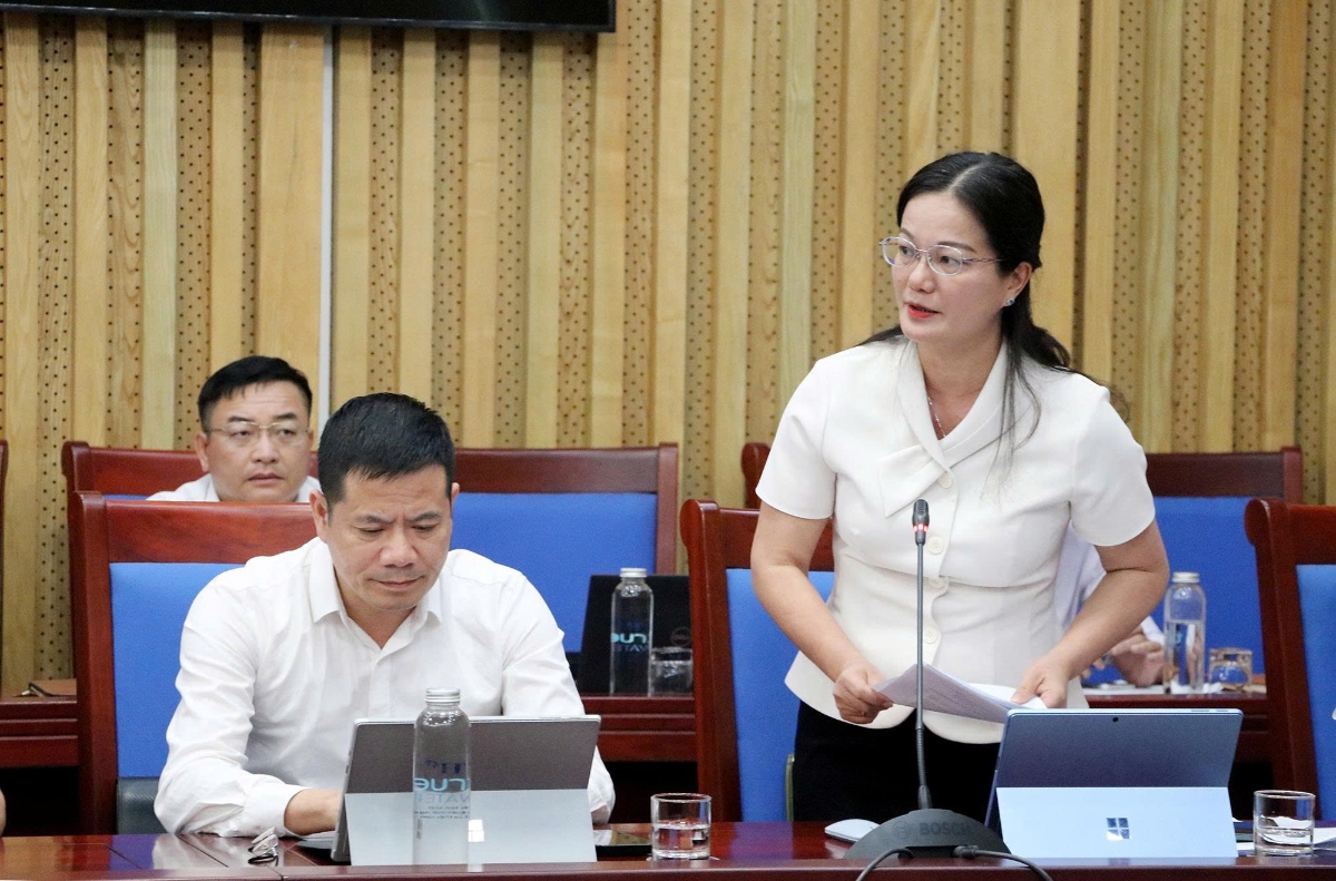 Chủ tịch UBND phường Tân Mai Nguyễn Thị Hương báo cáo. Ảnh: Phan Quỳnh