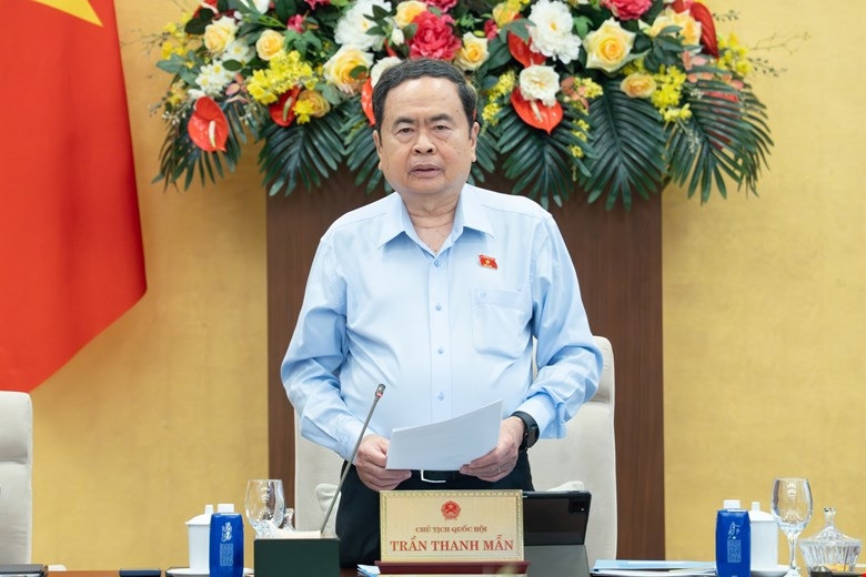 Chủ tịch Quốc hội Trần Thanh Mẫn phát biểu khai mạc phiên họp thứ 55 của Ủy ban Thường vụ Quốc hội. Ảnh: Quốc hội. 