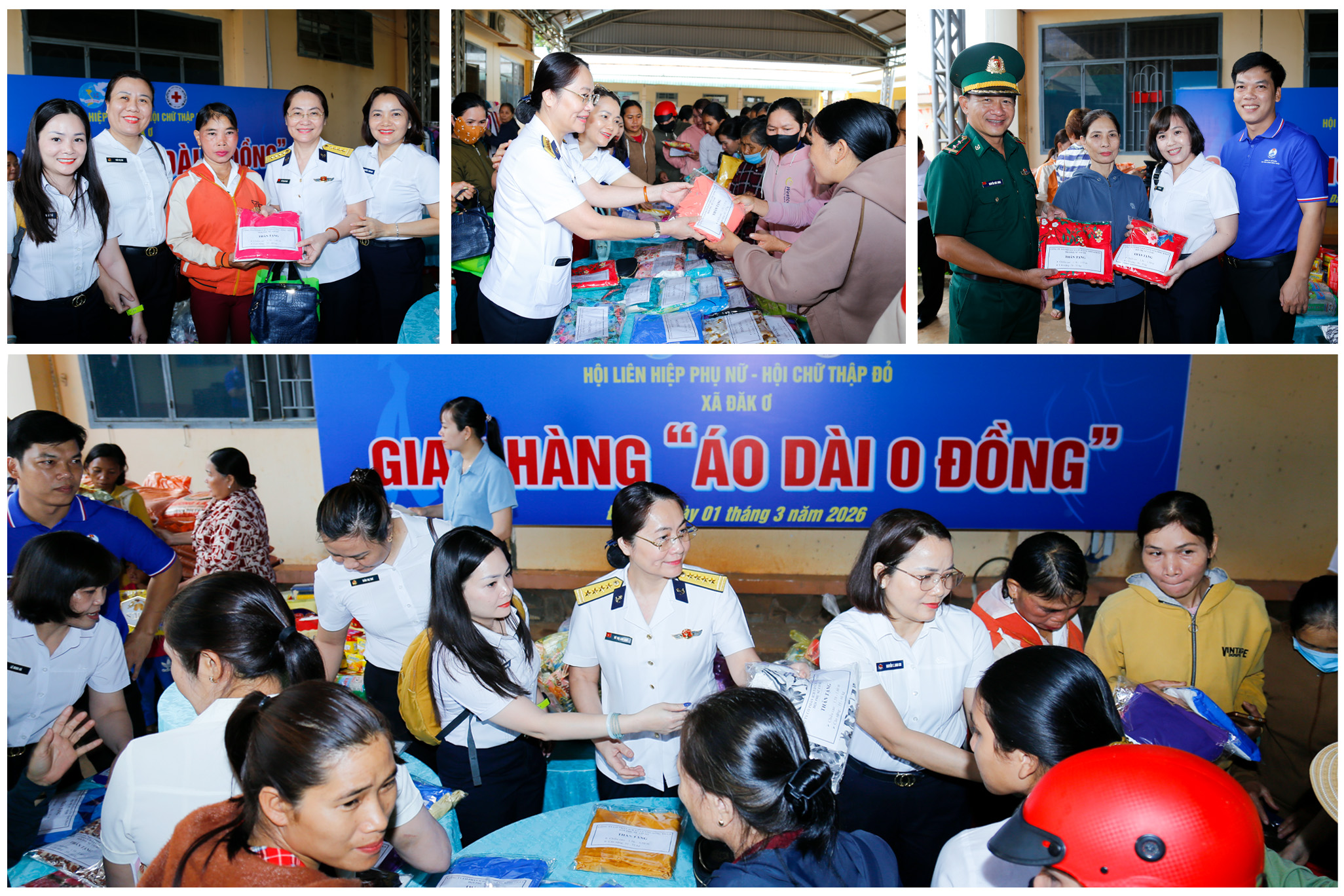 Cán bộ, người lao động ICD Tân Cảng Sóng Thần tặng áo dài cho người dân xã Đăk Ơ. 
