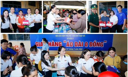 Cán bộ, người lao động ICD Tân Cảng Sóng Thần tặng áo dài cho người dân xã Đăk Ơ.