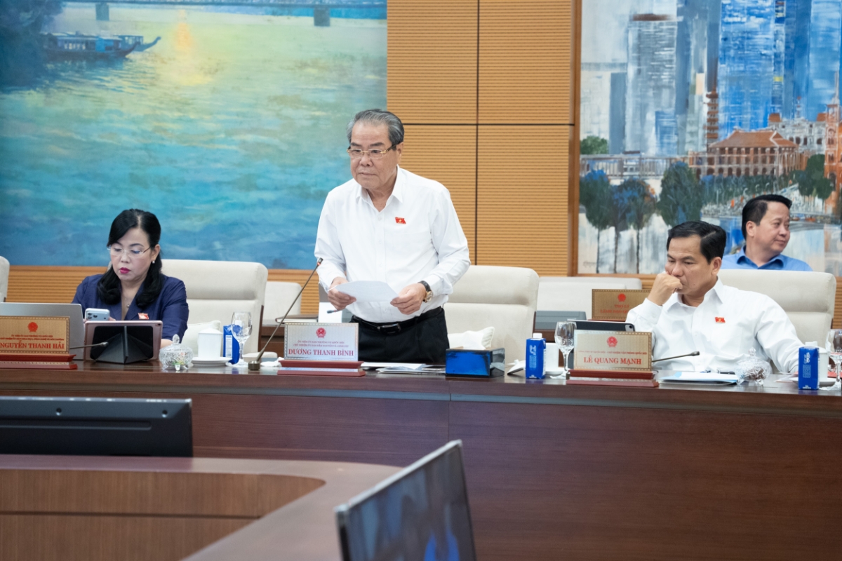Chủ nhiệm Ủy ban Dân nguyện và Giám sát Dương Thanh Bình trình bày báo cáo tại phiên họp. Ảnh: Quốc hội.