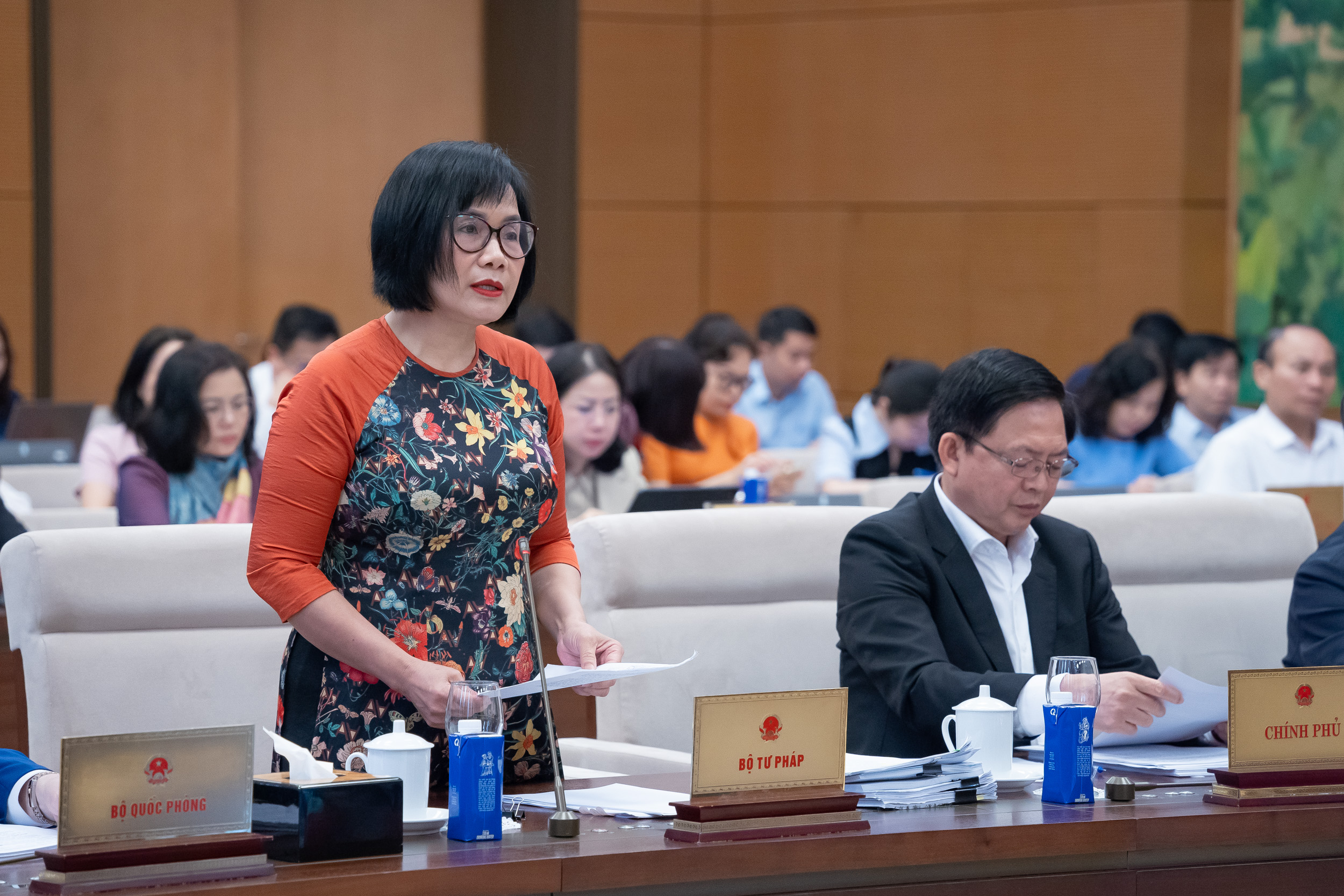 Thứ trưởng Bộ Tư pháp Đặng Hoàng Oanh trình bày nội dung cơ bản của dự án Luật Tiếp cận thông tin (sửa đổi). Ảnh: Quốc hội.
