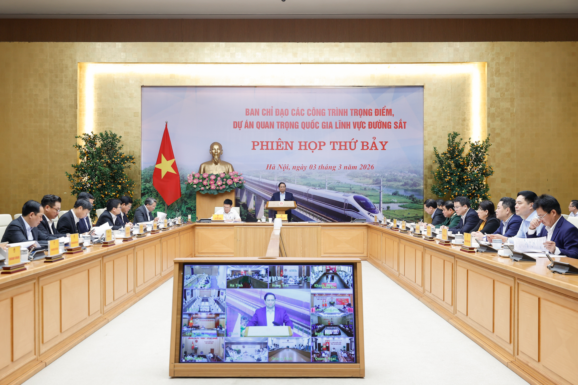Quang cảnh Phiên họp thứ 7 của Ban Chỉ đạo các công trình trọng điểm, dự án quan trọng quốc gia lĩnh vực đường sắt.. Ảnh: VGP/Nhật Bắc