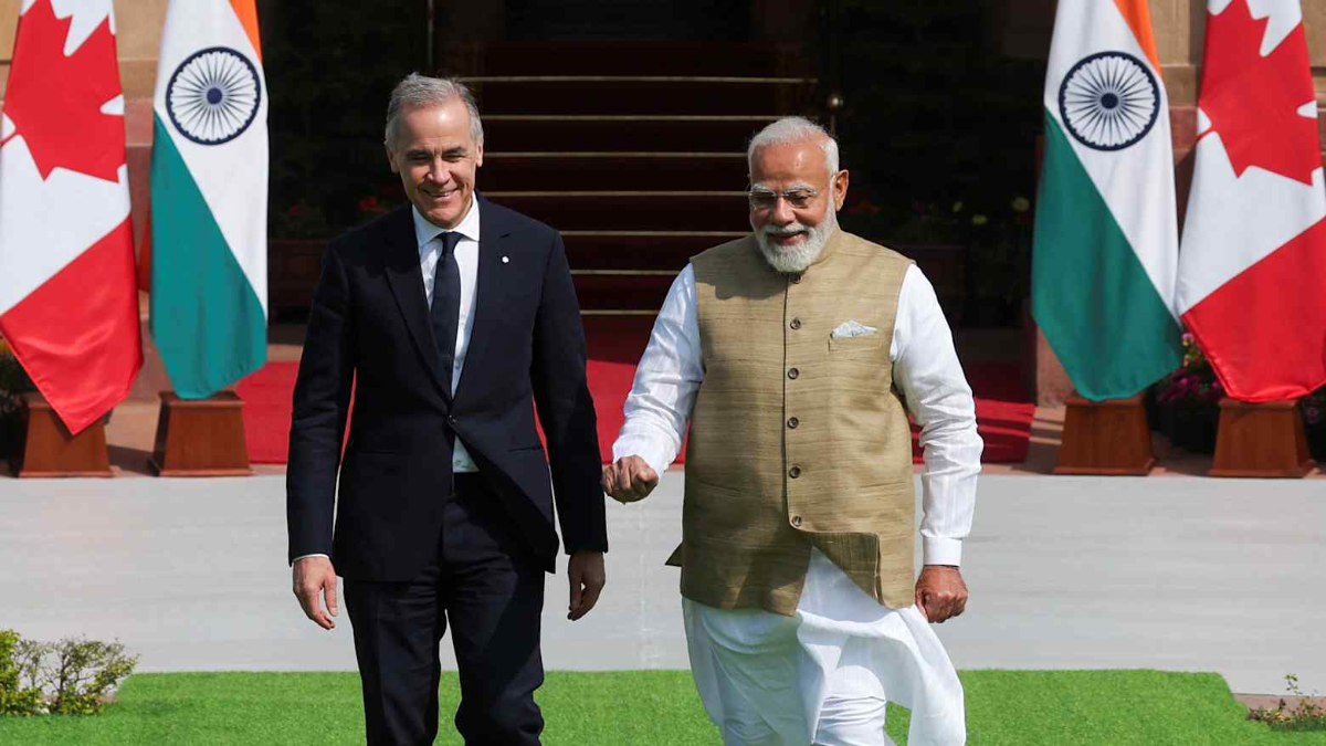Thủ tướng Ấn Độ Narendra Modi tiếp Thủ tướng Canada Mark Carney tại New Delhi ngày 2/3 - Ảnh: Reuters