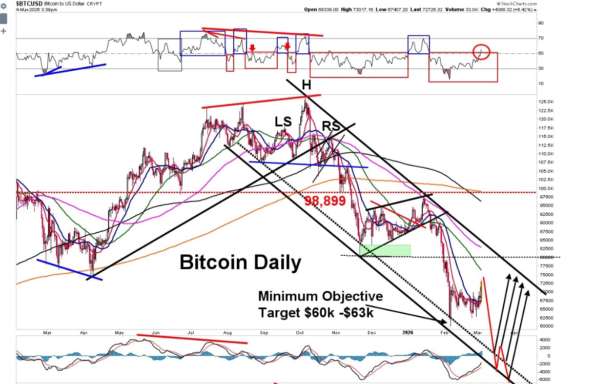 Biểu đồ cho thấy thị trường vẫn đang trong xu hướng giảm của King of the Charts - The Michael Burry of Bitcoin.&nbsp;
