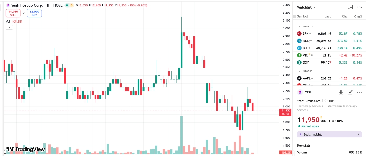 Sơ đồ giá cổ phiếu YEG trên TradingView.