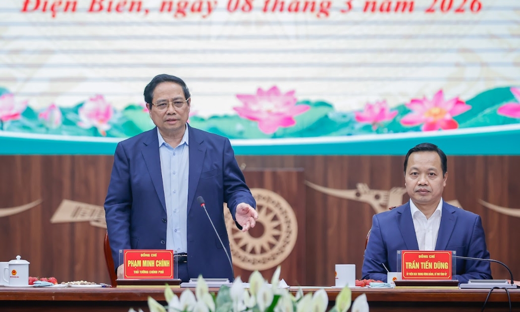 Thủ tướng Phạm Minh Chính tại buổi làm việc với tỉnh Điện Biên vào chiều ngày 8/3. (Ảnh: VGP)