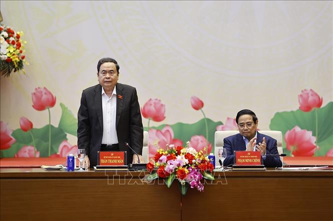 Chủ tịch Quốc hội Trần Thanh Mẫn và Thủ tướng Chính phủ Phạm Minh Chính đồng chủ trì Hội nghị - Ảnh: TTXVN.