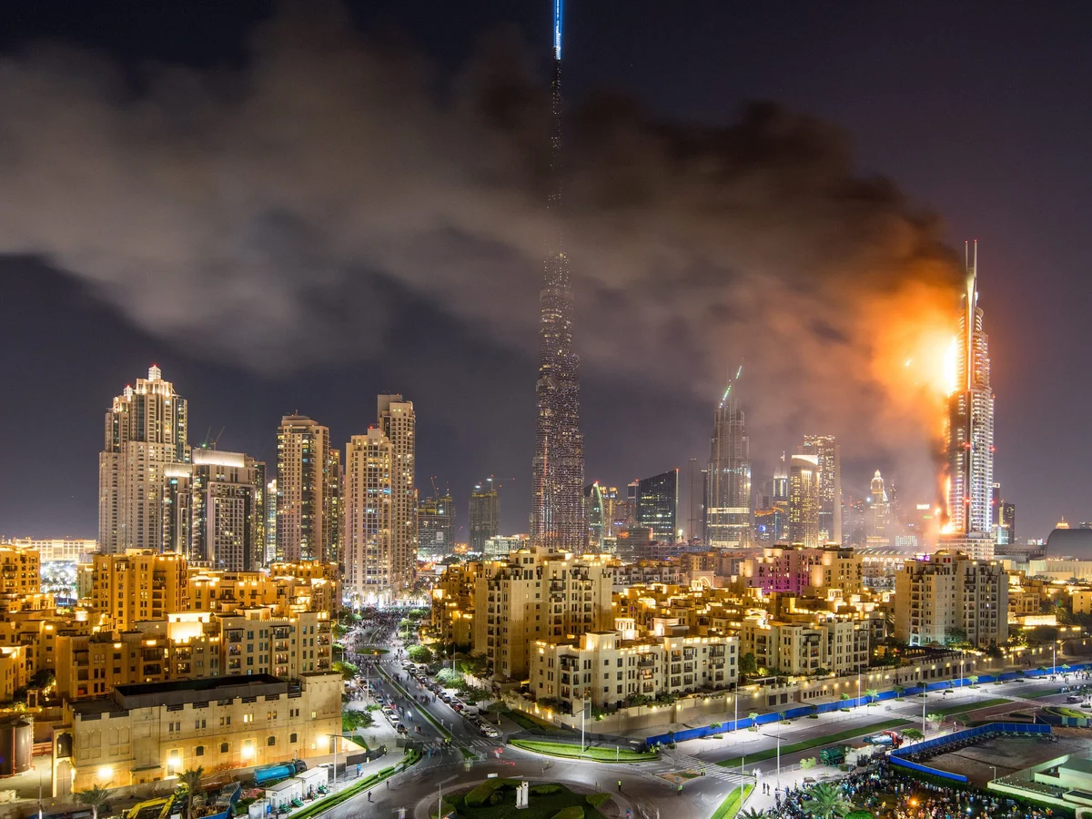 Với các vụ cháy khách sạn tại Dubai, thiệt hại vật chất không đáng kể. Nhưng tác động về mặt biểu tượng thì không. Ảnh: The Guardian