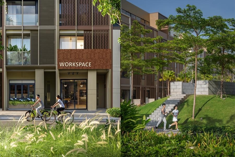 Mảng xanh đan xen hài hoà với kiến trúc tại The Global City.