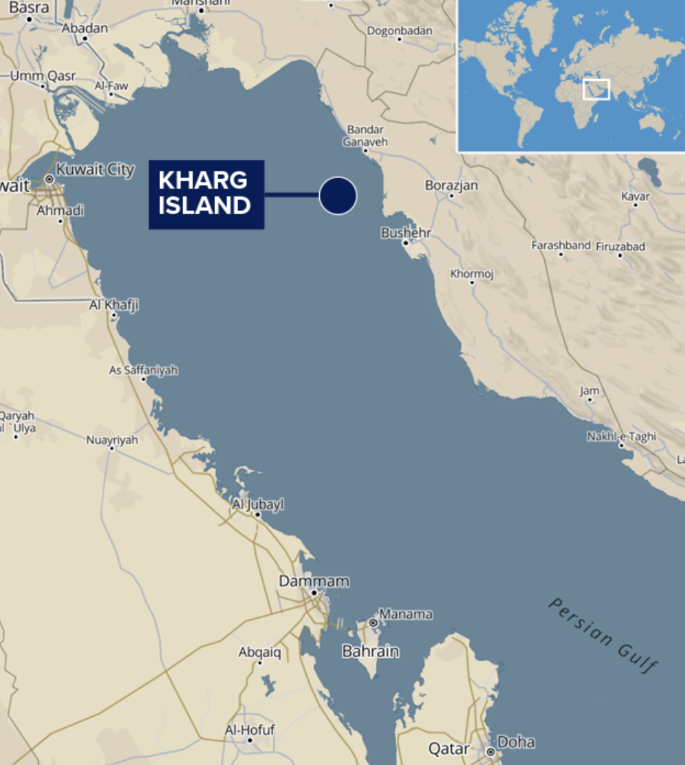 Vị trí đảo Kharg trên bản đồ - Ảnh: Getty/CNBC.