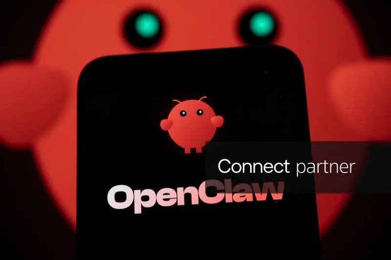 Logo “tôm hùm đỏ” của trợ lý AI OpenClaw - công cụ đang thu hút sự chú ý trong cộng đồng công nghệ toàn cầu. Ảnh: Samuel Boivin/NurPhoto.