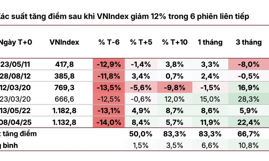 Lịch sử 15 năm cho thấy VN-Index thường bật tăng mạnh sau những phiên giảm sốc đột ngột