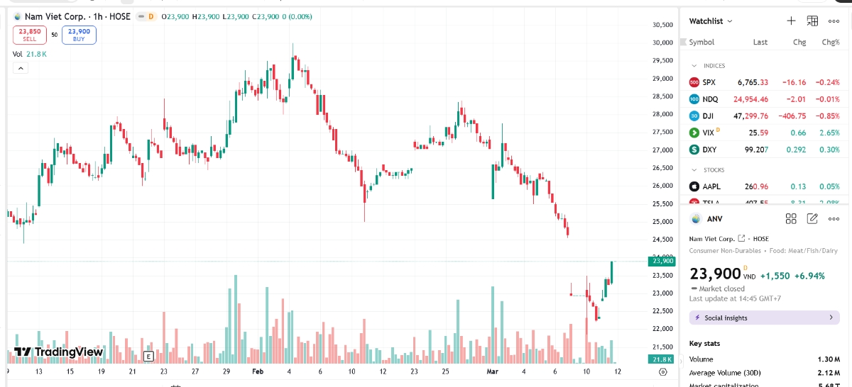 Sơ đồ giá cổ phiếu ANV trên TradingView.
