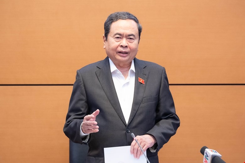 Chủ tịch Quốc hội Trần Thanh Mẫn, Chủ tịch Hội đồng Bầu cử quốc gia phát biểu chỉ đạo tại cuộc làm việc. Ảnh: Quốc hội.