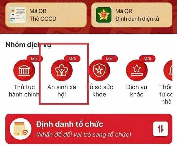 Dịch vụ hưởng an sinh xã hội trên VNeID. 