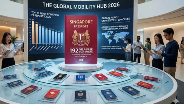 Henley Passport Index là bảng xếp hạng nổi tiếng toàn cầu đánh giá sức mạnh của các hộ chiếu. Ảnh tạo bởi AI của Indian Express