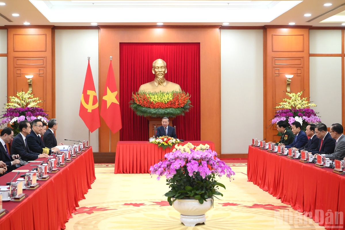 Quang cảnh cuộc tiếp tại Trụ sở Trung ương Đảng. Ảnh: Nhân Dân