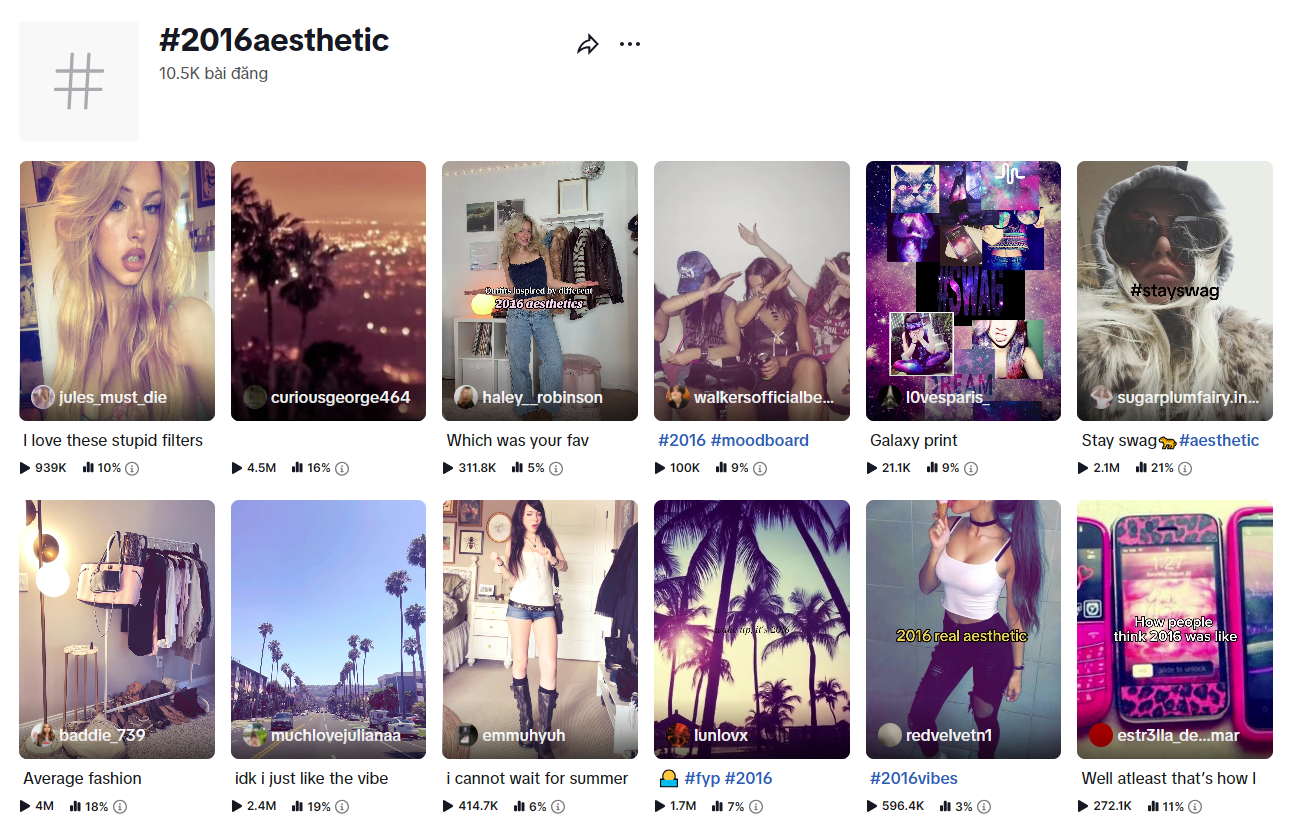 Hashtag #2016aesthetic được lan tỏa mạnh trên Tiktok.