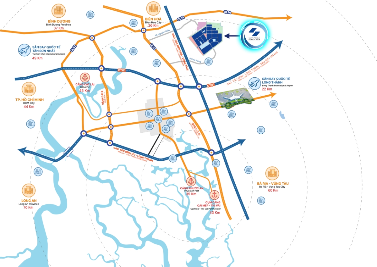 Bản vẽ Vị trí kết nối thuận tiện của Khu công nghiệp Giang Điền.