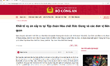 Khởi tố vụ án xảy ra tại Tập đoàn Hóa chất Đức Giang