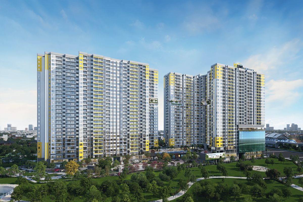 Hình ảnh dự án Bcons NewSky với Block B vừa được giới thiệu (bên trái), bổ sung thêm lựa chọn căn hộ trong bối cảnh khu vực dọc Quốc lộ 13 đang được chú ý nhờ hạ tầng kết nối. Nguồn: Tập đoàn BCONS.