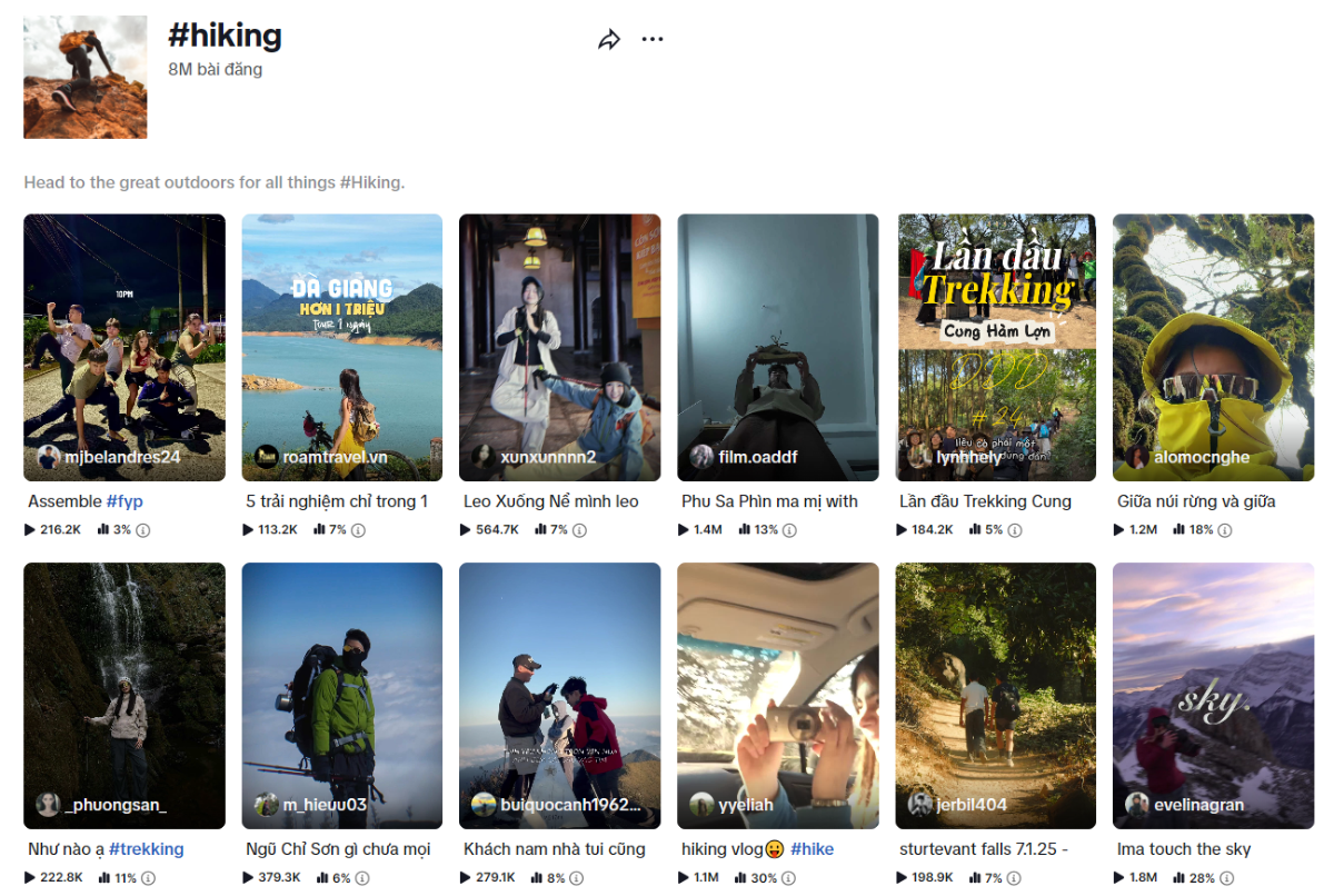 Những bài đăng về trào lưu du lịch trekking, hiking thu hútsự quan tâm trên các nền tảng mạng xã hội.