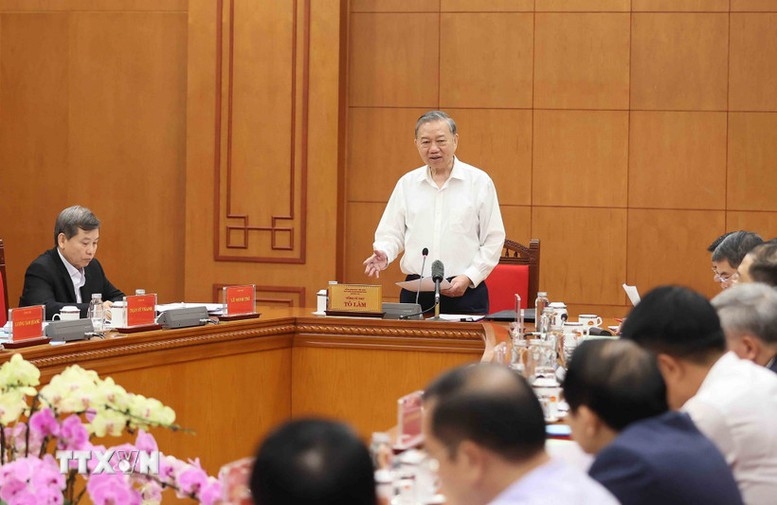 Tổng Bí thư Tô Lâm, Trưởng Ban Chỉ đạo Trung ương về phòng, chống tham nhũng, lãng phí, tiêu cực phát biểu - Ảnh: TTXVN
