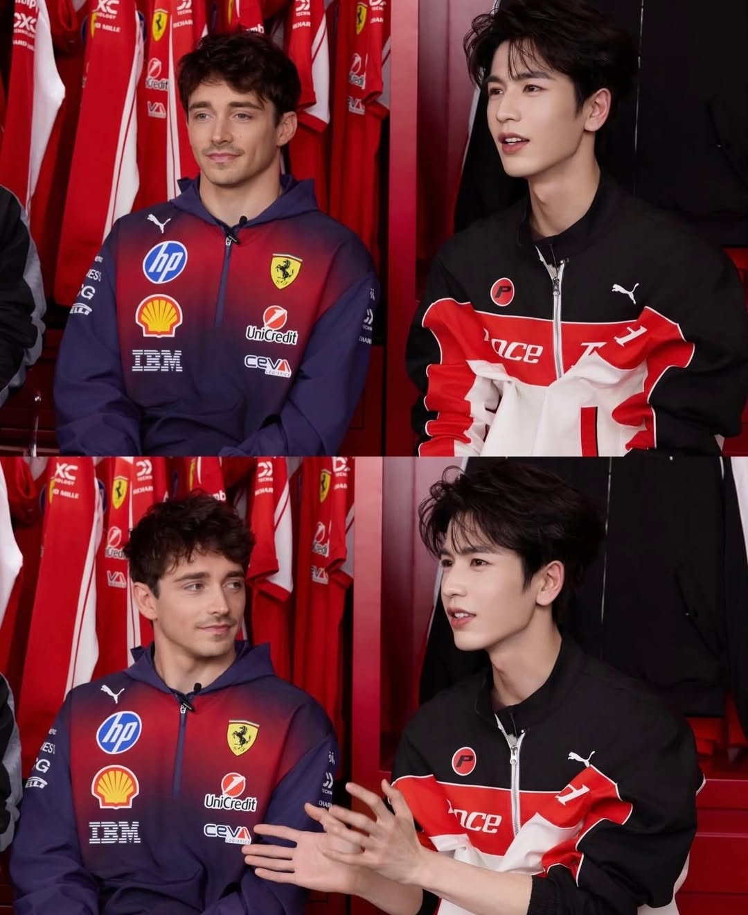 Tay đua từ đội Ferrari -&nbsp;Charles Leclerc livestream cho Puma tại Trung Quốc cùng diễn viên Trương Lăng Hách.