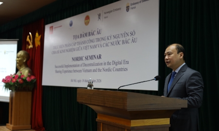 Khuôn khổ hội thảo quốc tế “Thực hiện phân cấp thành công trong kỷ nguyên số – Chia sẻ kinh nghiệm giữa Việt Nam và các nước Bắc Âu”, do các Đại sứ quán Bắc Âu phối hợp với Học viện Chính trị quốc gia Hồ Chí Minh tổ chức tại Hà Nội.