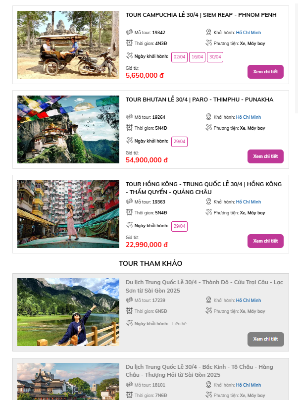 Bảng giá tour tham khảo tại công ty Du Lịch Việt.