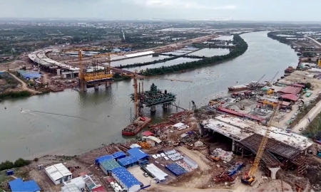 Hạng mục cầu Hải Thành thuộc dự án đường vành đai 2 Hải Phòng có tổng mức đầu tư hơn 7.000 tỷ đồng.