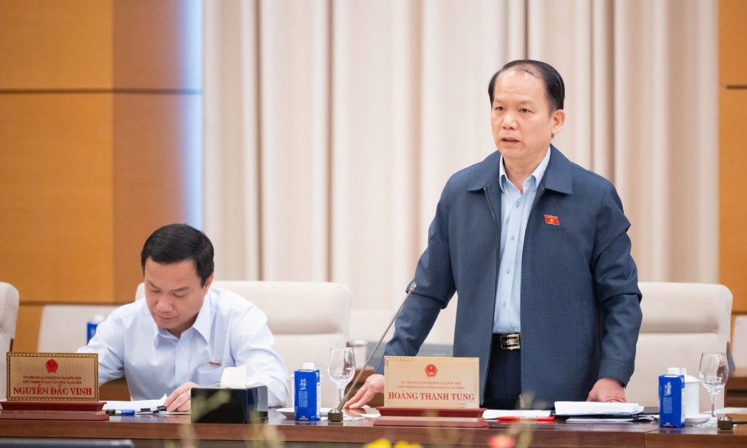 Chủ nhiệm Ủy ban Pháp luật và Tư pháp Hoàng Thanh Tùng phát biểu tại Phiên họp. Ảnh: Quốc hội.