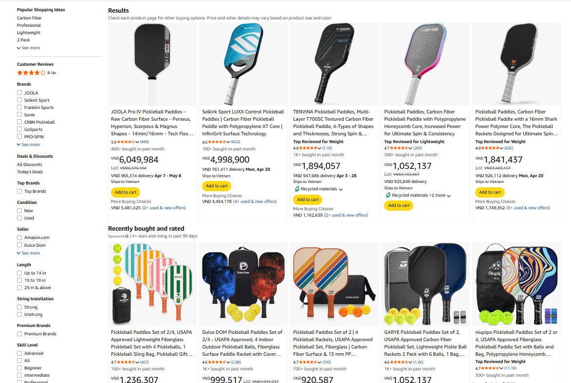 Trong năm 2025, Amazon bán ra khoảng 687.000 cây vợt pickleball.