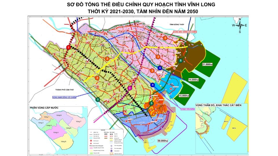 Sơ đồ tổng thể điều chỉnh quy hoạch tỉnh Vĩnh Long. Ảnh: Hoàng Lộc