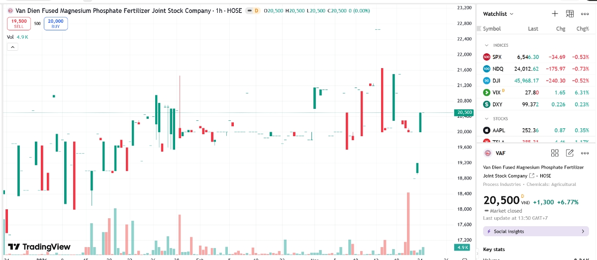 Sơ đồ giá cổ phiếu VAF trên TradingView.