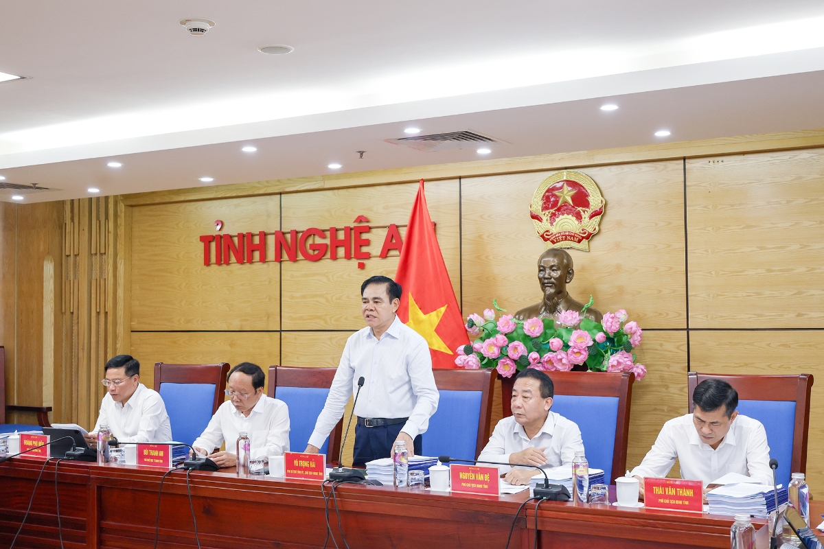 Chủ tịch UBND tỉnh Nghệ An Võ Trọng Hải phát biểu tại phiên họp.