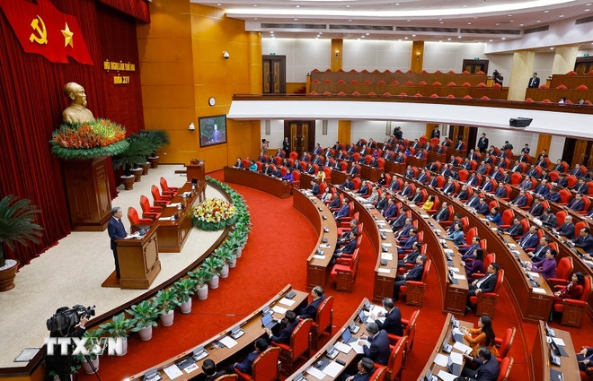 Tổng Bí thư Tô Lâm phát biểu bế mạc Hội nghị lần thứ hai Ban Chấp hành Trung ương Đảng khóa XIV. Ảnh: TTXVN