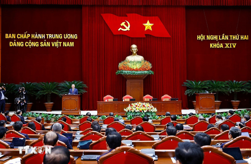 Tổng Bí thư Tô Lâm phát biểu bế mạc Hội nghị lần thứ hai Ban Chấp hành Trung ương Đảng khóa XIV. Ảnh: TTXVN