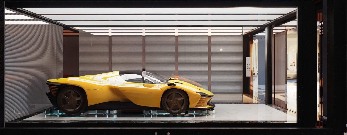 Thang máy riêng dành cho siêu xe tại dự án.