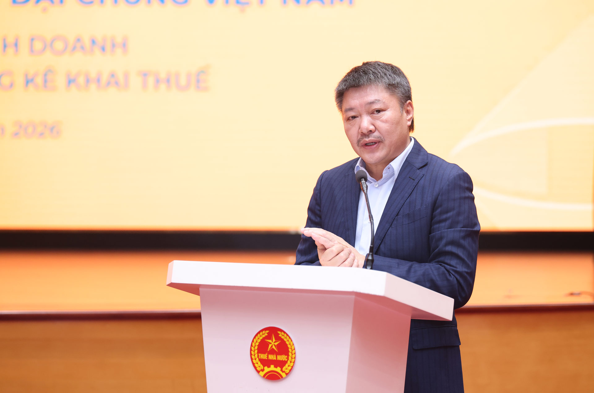 Chủ tịch Hội đồng Quản trị PVcomBank - ông Nguyễn Đình Lâm phát biểu tại sự kiện ký kết hợp tác giữa Ngân hàng và Cục Thuế. Ảnh: PVcomBank.