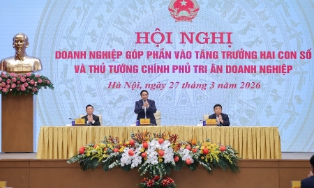 Hội nghị “Doanh nghiệp góp phần vào tăng trưởng hai con số và Thủ tướng Chính phủ tri ân doanh nghiệp”. Ảnh: VGP
