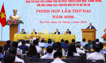 Phiên họp do Thủ tướng Phạm Minh Chính, Trưởng Ban Chỉ đạo của Chính phủ về phát triển khoa học, công nghệ, đổi mới sáng tạo, chuyển đổi số và Đề án 06 chủ trì - Ảnh: VGP.